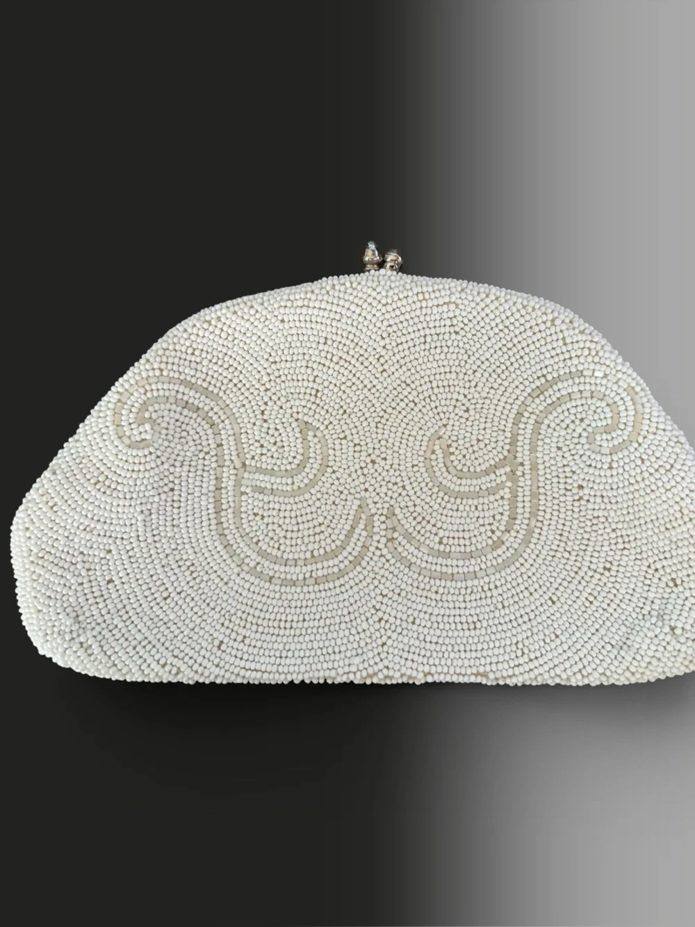 Vintage Walborg Hand Made Pearl-Embellished White Beaded Evening Clutch